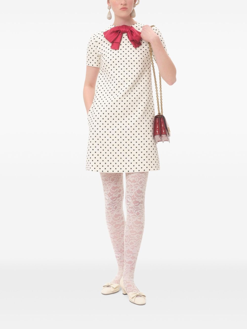 VALENTINO Dotted Mini Dress with Bow Detailing