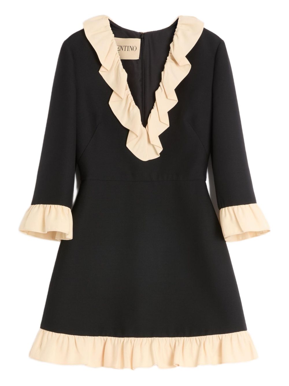 VALENTINO Wool and Silk Ruffle Trim Mini Dress