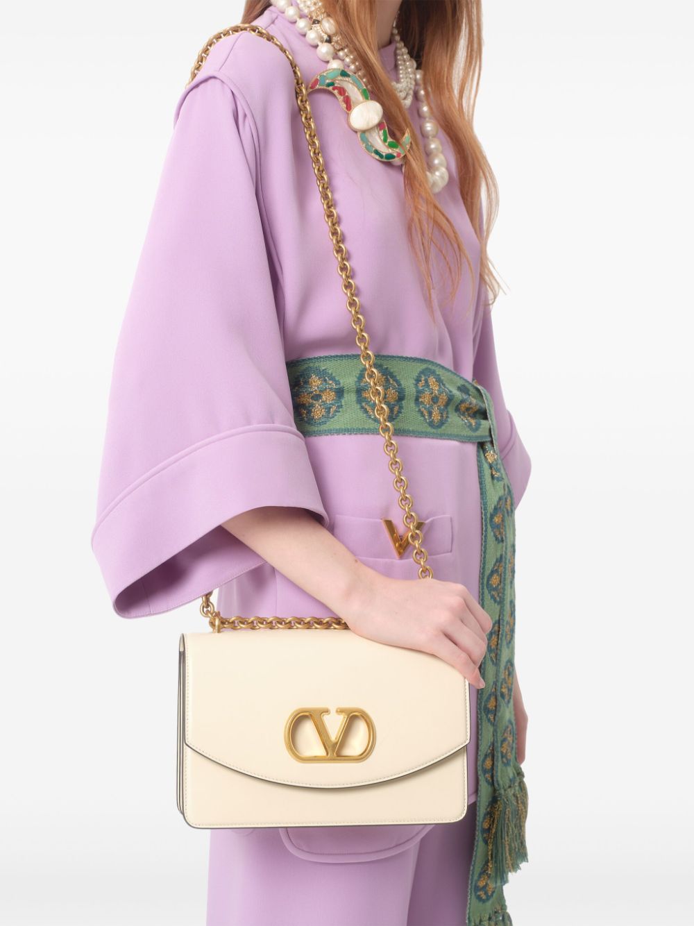 VALENTINO Silk Mini Dress with Gold-Tone Logo Detail