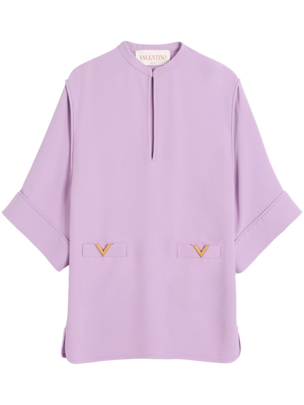 VALENTINO Silk Mini Dress with Gold-Tone Logo Detail