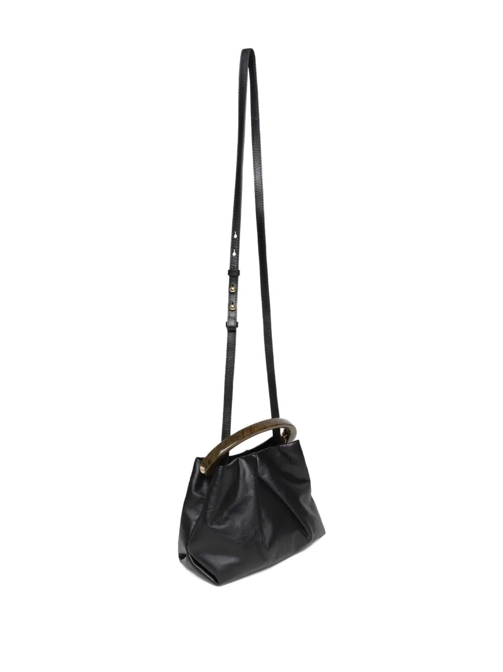 DRIES VAN NOTEN Pleated Leather Handbag with Resin Top Handle