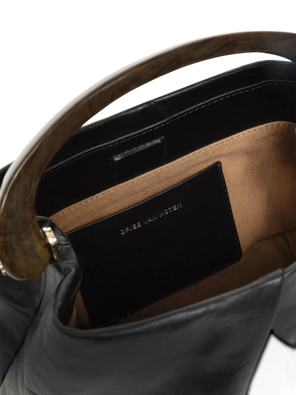 DRIES VAN NOTEN Pleated Leather Handbag with Resin Top Handle