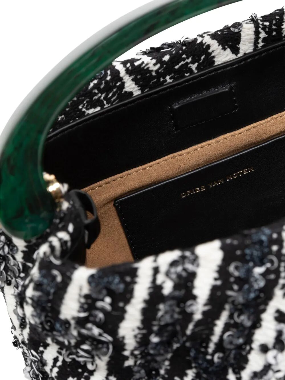 DRIES VAN NOTEN Mini Pleated Jacquard Handbag with Resin Handle