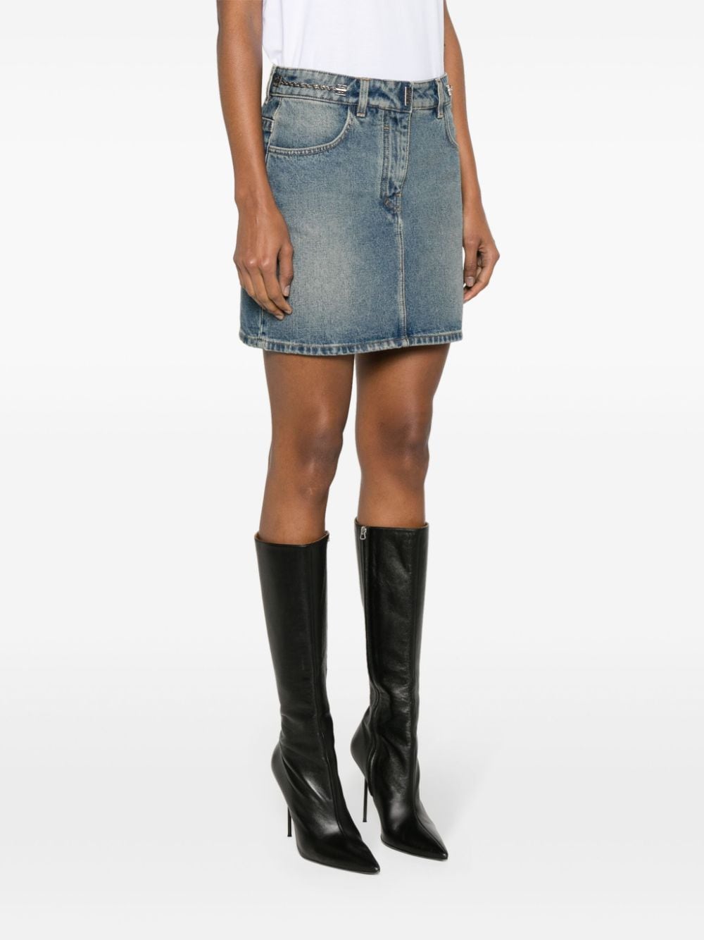 GIVENCHY Womens Mini Denim Skirt with Chain-Link Detailing