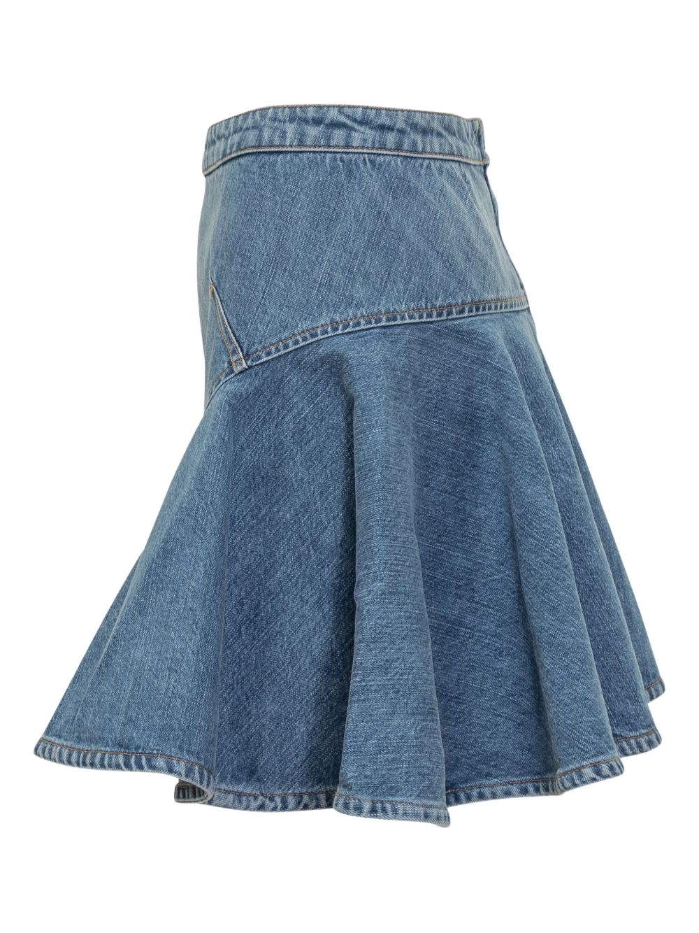 GIVENCHY Faded Denim Mini Skirt with Voluminous Ruffles