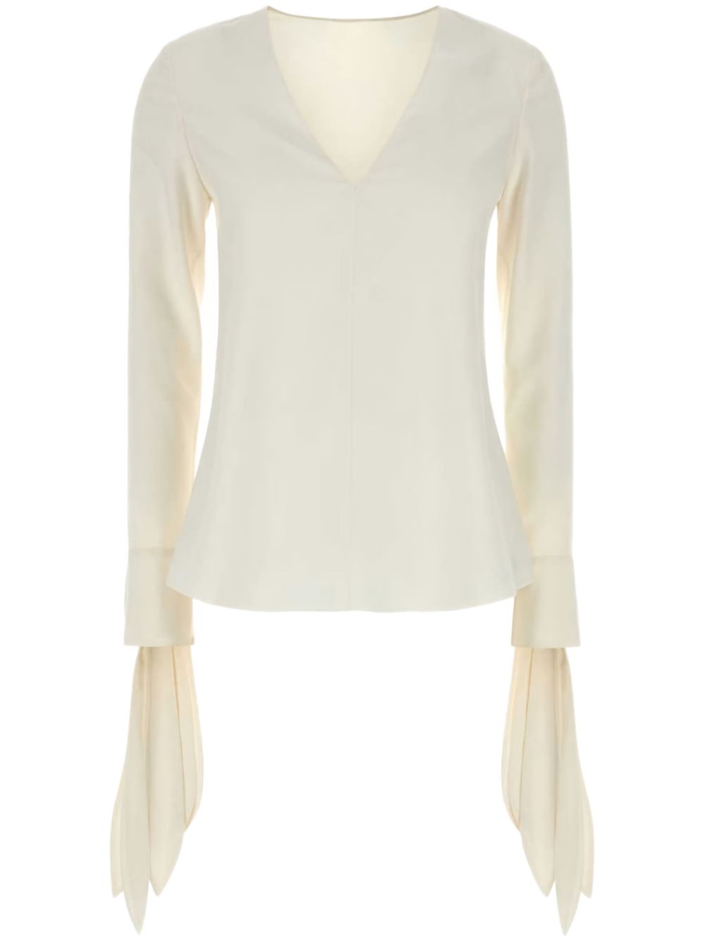 GIVENCHY Silk Deep V-Neck Blouse with Bow Cuffs