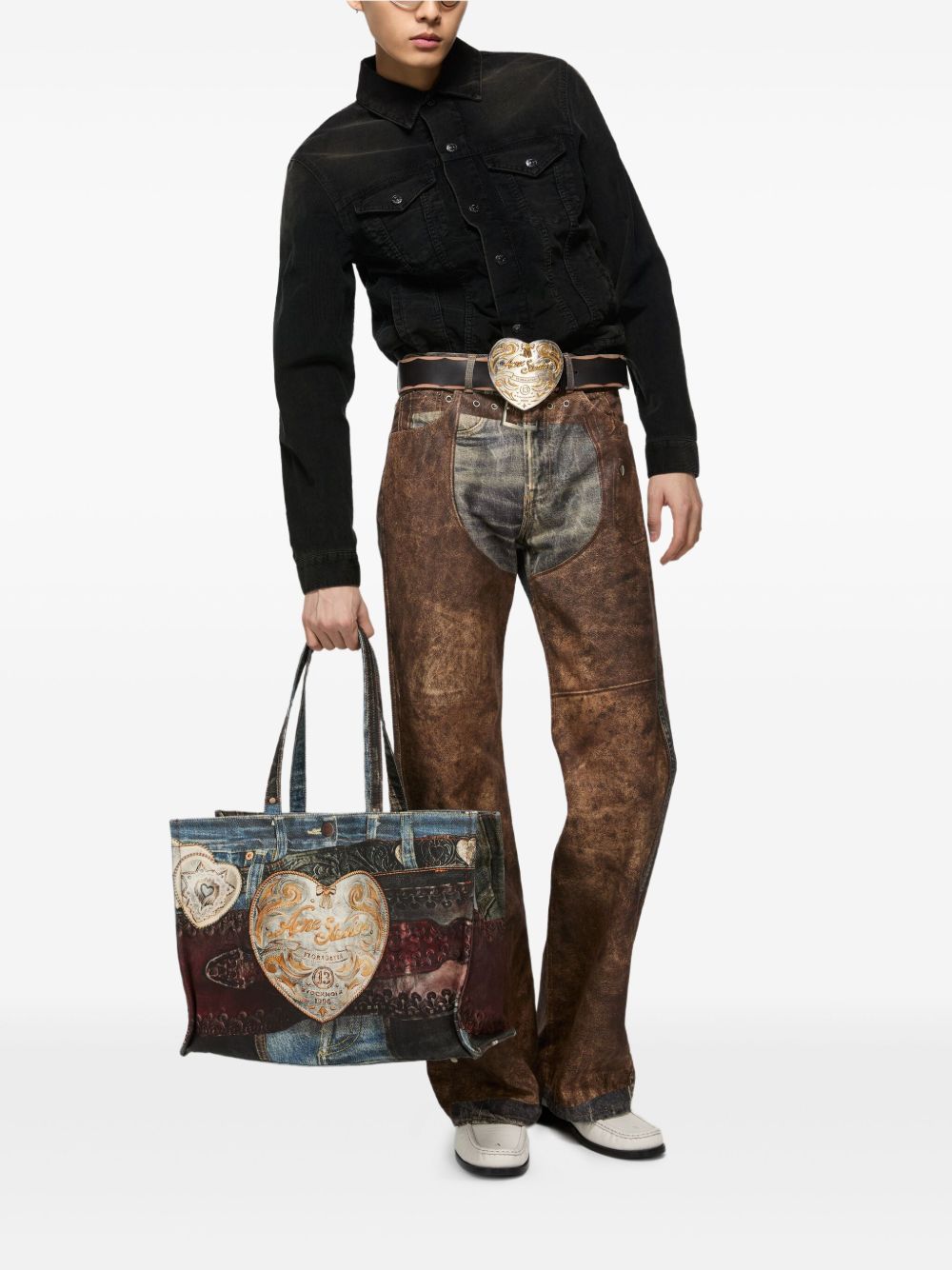 ACNE STUDIOS Denim Patch Heart Tote Handbag