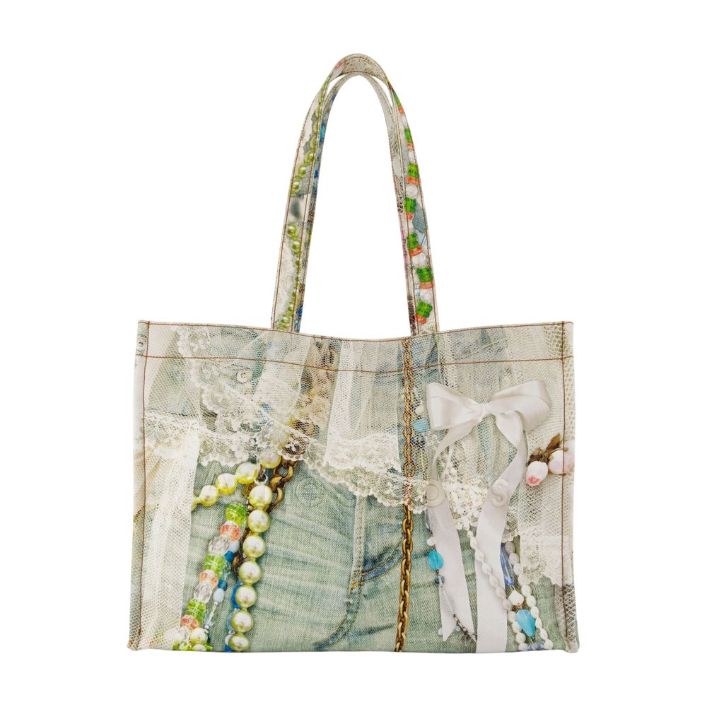 ACNE STUDIOS Printed Cotton Tote Handbag with Lace Embellishment - Double Top Handles