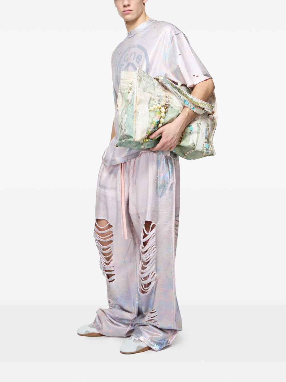 ACNE STUDIOS Printed Cotton Tote Handbag with Lace Embellishment - Double Top Handles