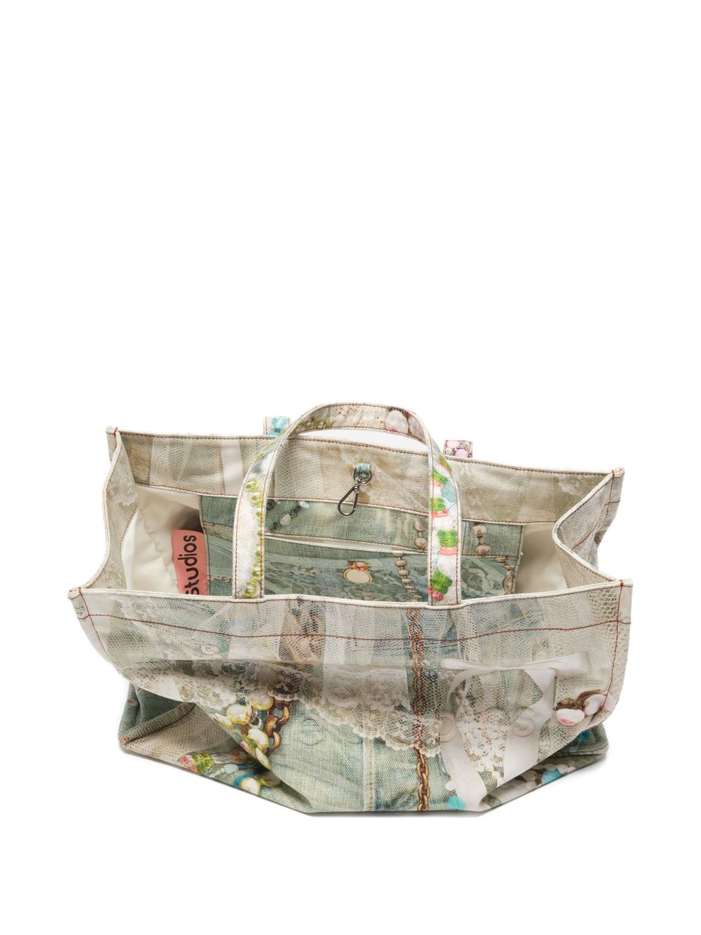 ACNE STUDIOS Printed Cotton Tote Handbag with Lace Embellishment - Double Top Handles