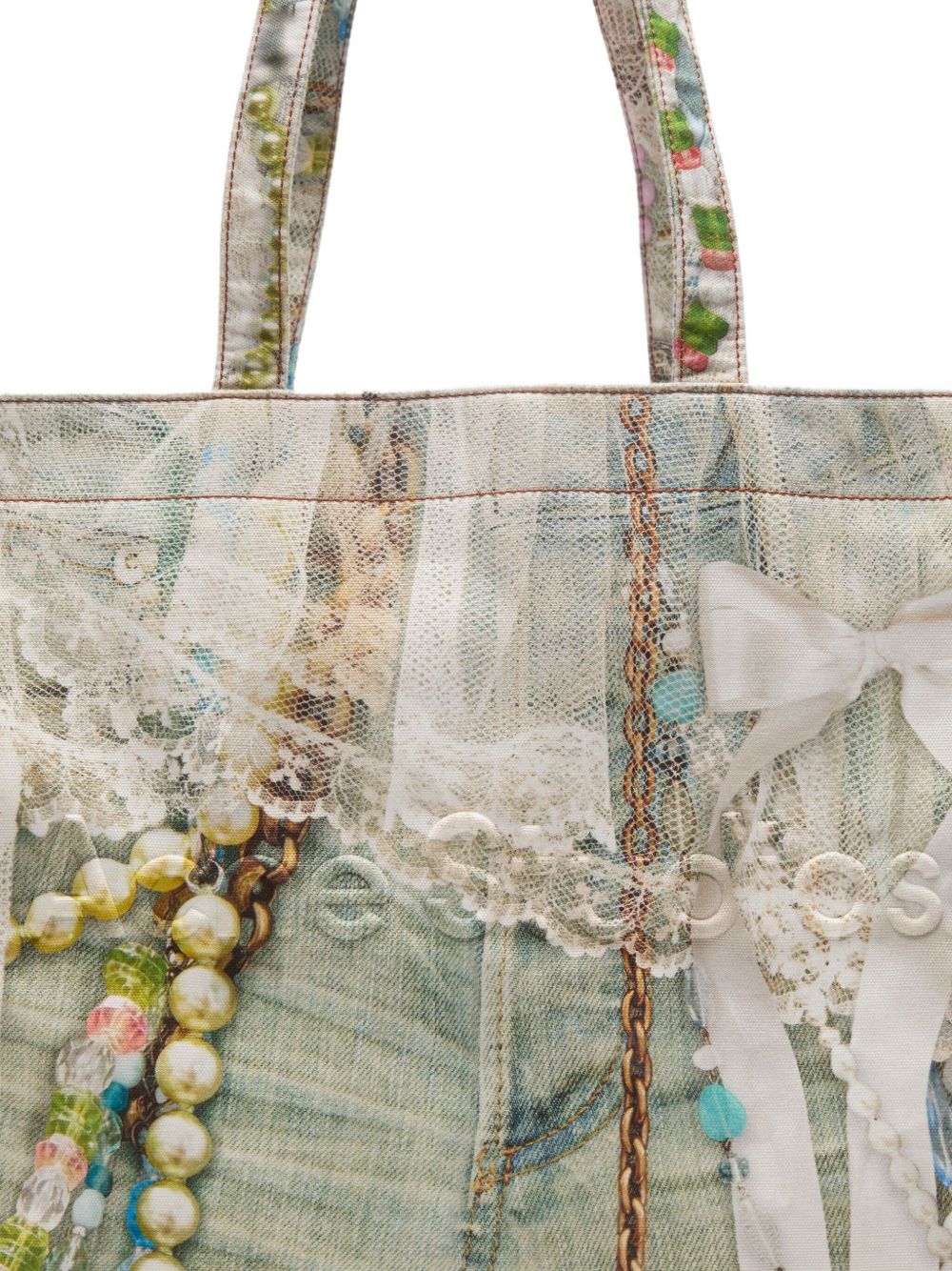 ACNE STUDIOS Printed Cotton Tote Handbag with Lace Embellishment - Double Top Handles