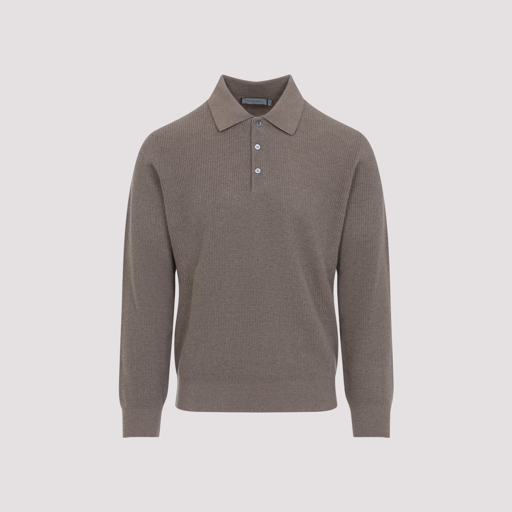 CANALI Long Sleeve Suede Detail Polo for Men