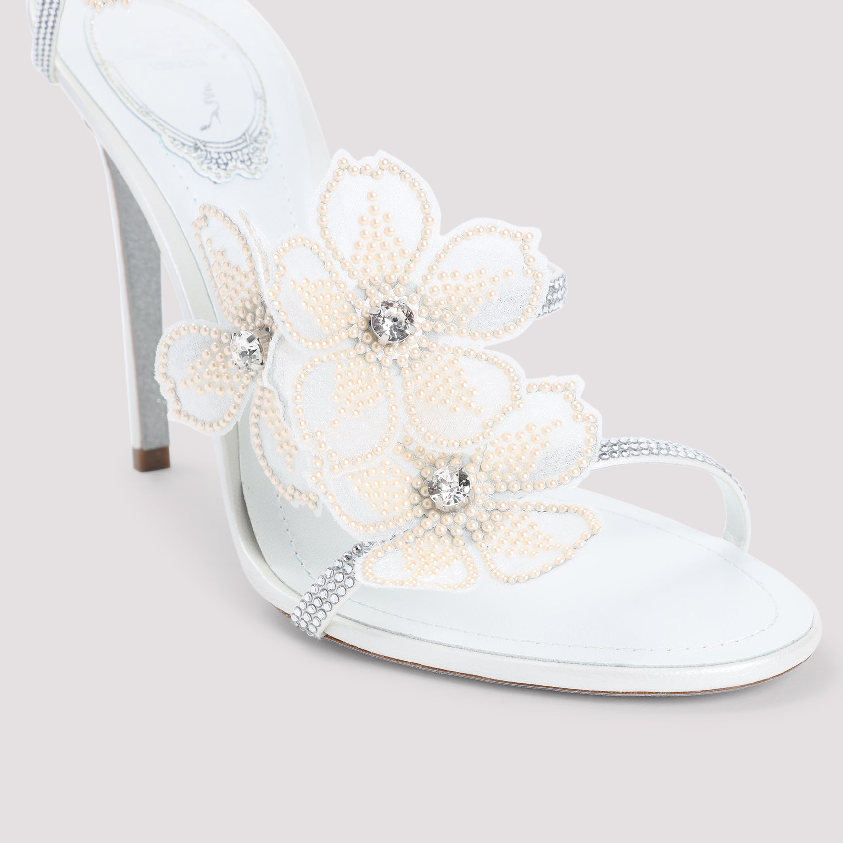 RENE CAOVILLA Elegant Flower Sandals with 10.5cm Heel