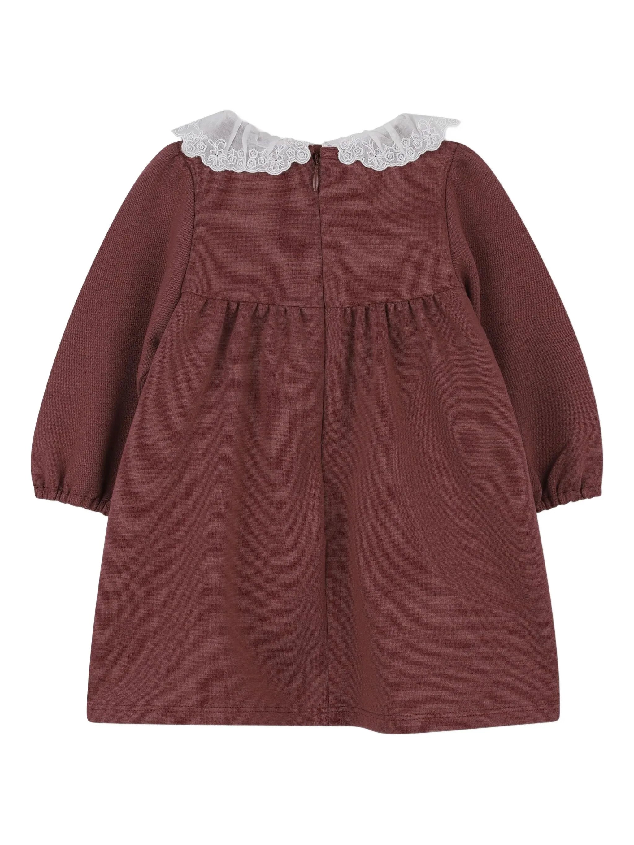 CHLOÉ Ruffled Long-Sleeve Dress with Lace Collar for Girls