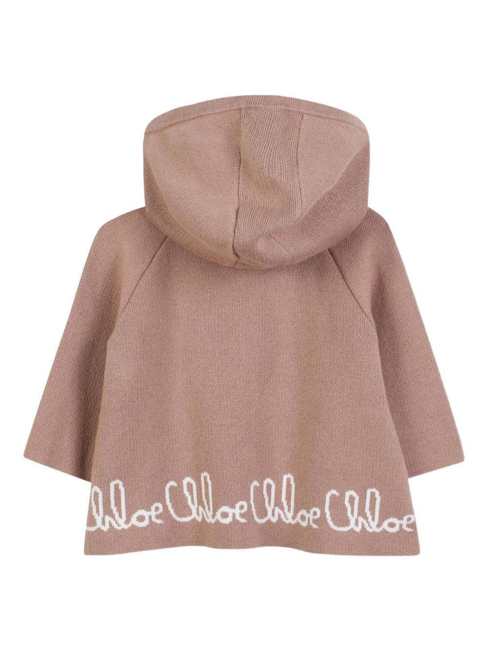 CHLOÉ Hooded Cape with Jacquard Logo Hem for Girls