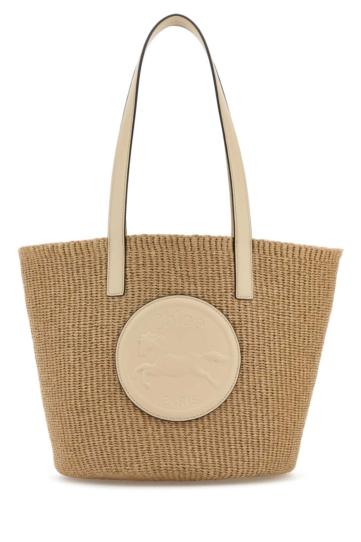 CHLOÉ Large Raffia Horse Medal Bucket Handbag