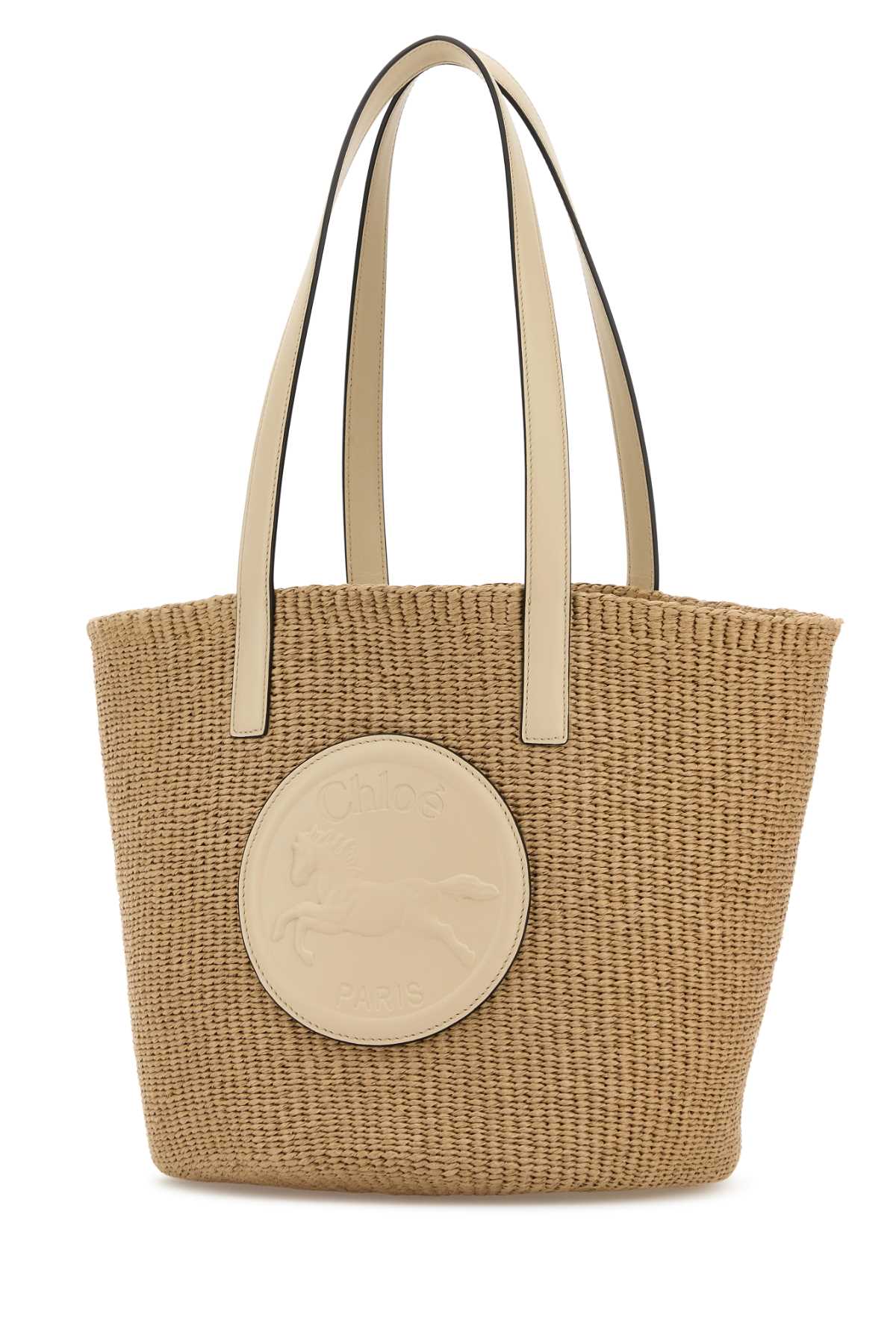 CHLOÉ Large Raffia Horse Medal Bucket Handbag
