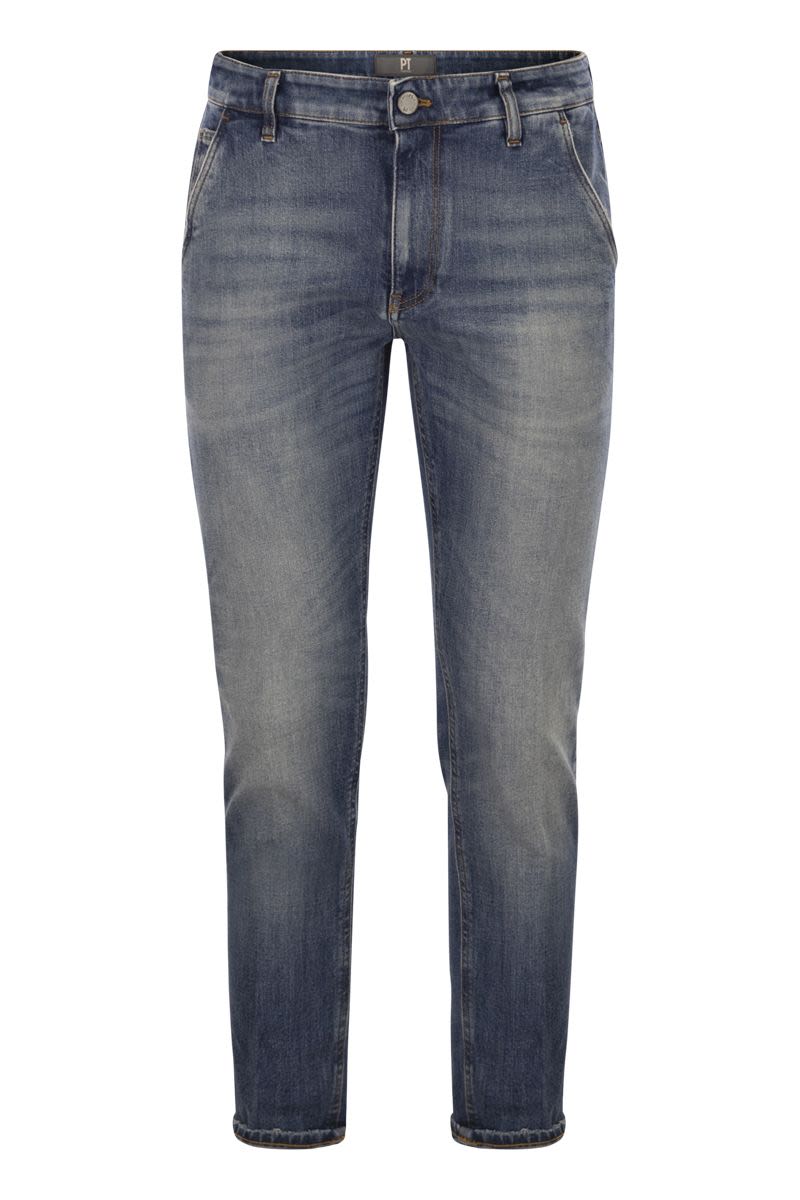 PT TORINO Men's Tapered Fit Stretch Cotton and Cashmere Denim Trousers