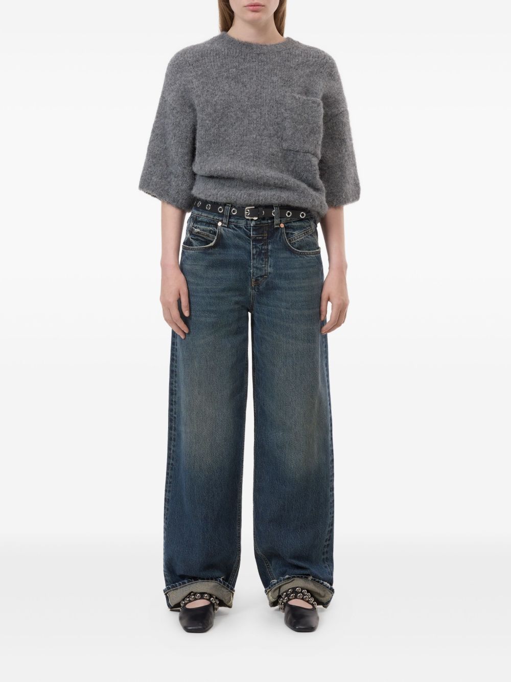 CLOSED Wool Crewneck Sweater with Patch Pocket - Short Sleeve