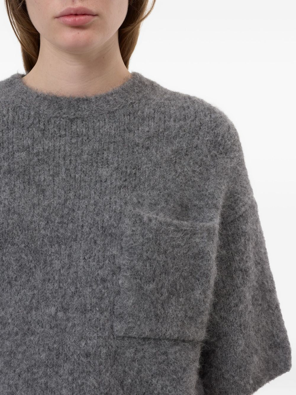 CLOSED Wool Crewneck Sweater with Patch Pocket - Short Sleeve