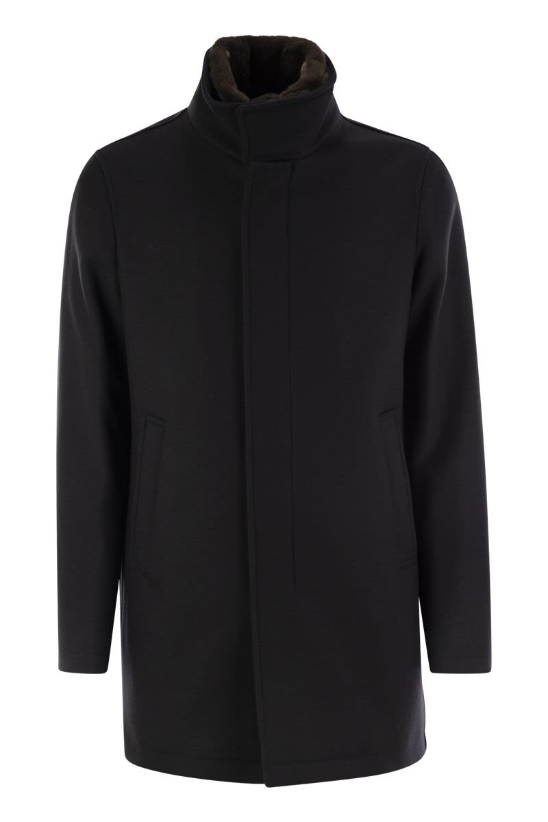 HERNO Men's Wool Jacket with Removable Fur Collar