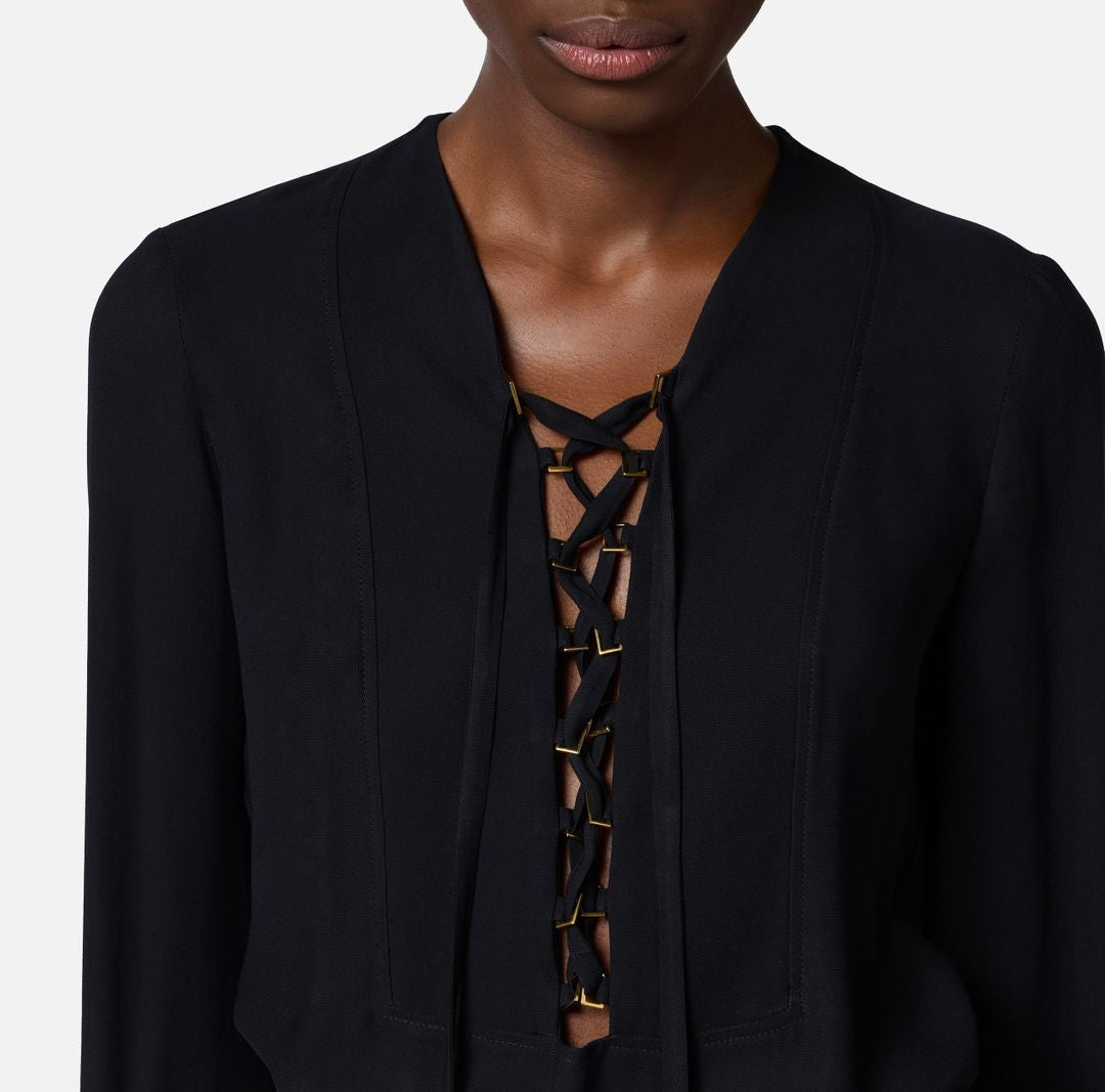 ELISABETTA FRANCHI Lace Up Georgette Blouse