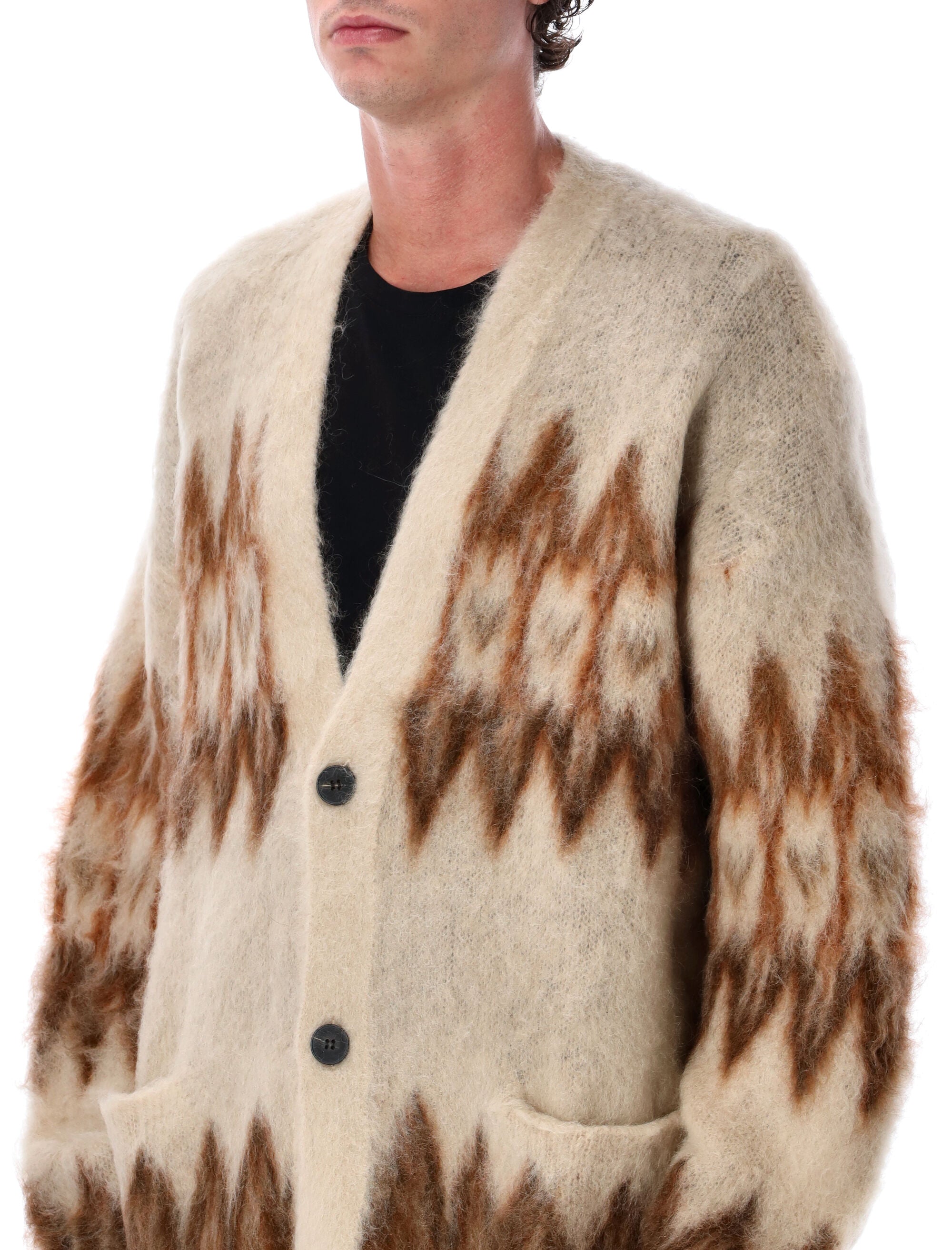 ISABEL MARANT Men's Contemporary Mohair Blend Cardigan with Fair Isle Motif - Size L