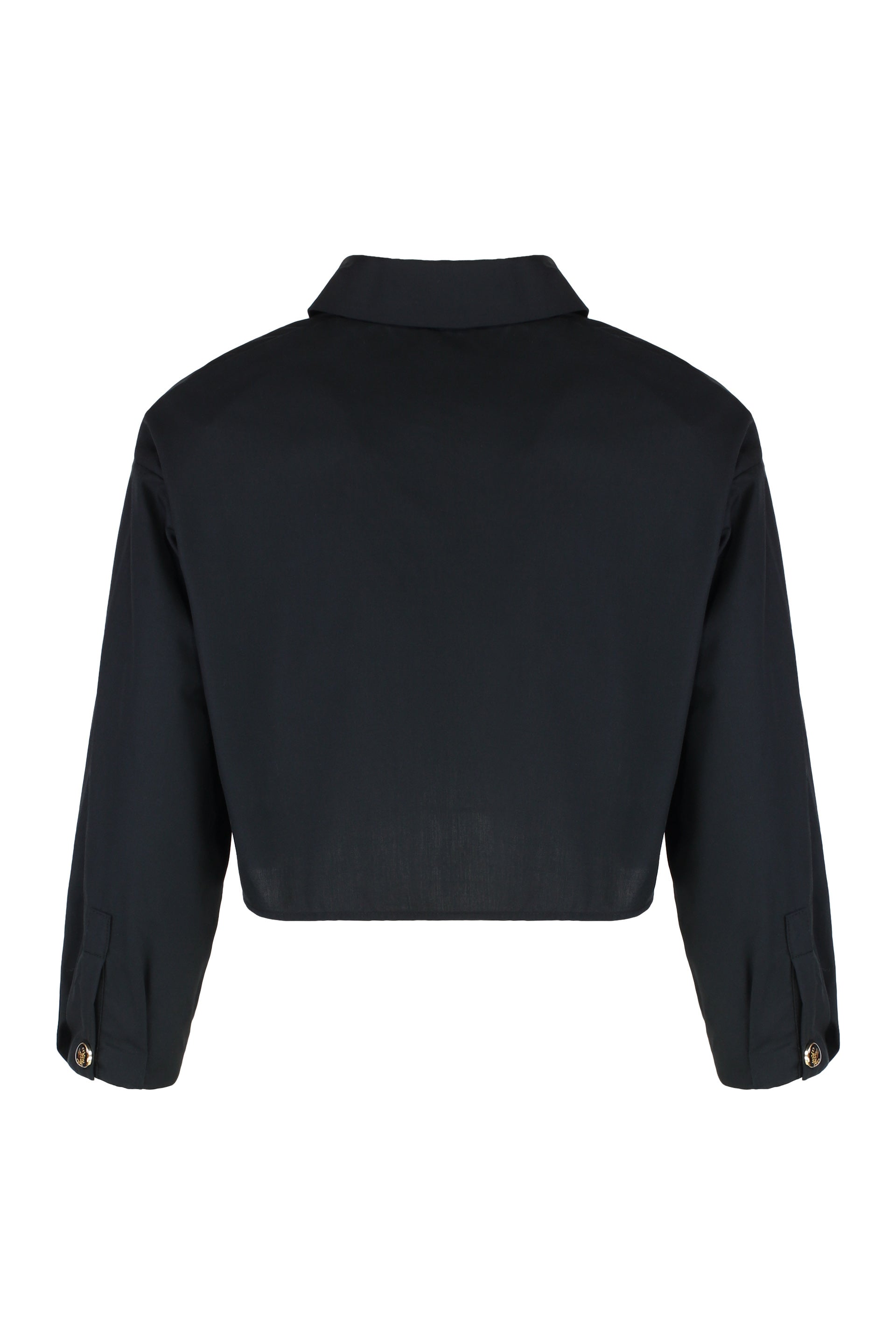 ELISABETTA FRANCHI Cropped Cotton Poplin Shirt with Front Embroideries