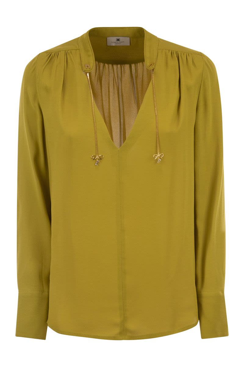 ELISABETTA FRANCHI Georgette Shirt with Charms and Logo - Regular Fit