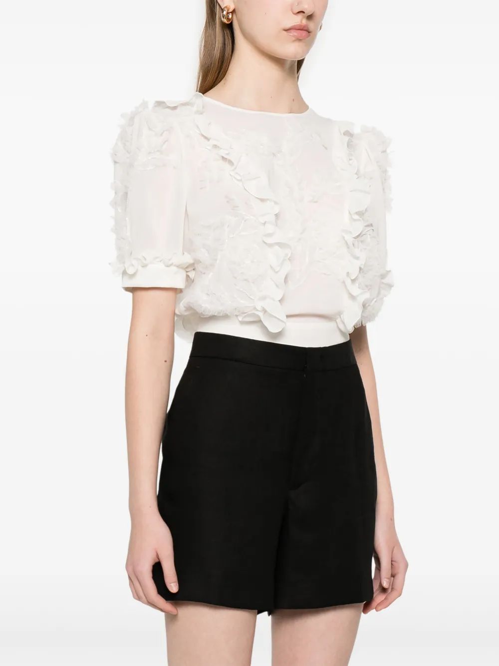 ELISABETTA FRANCHI Women's Natural Ruffled Mini Top