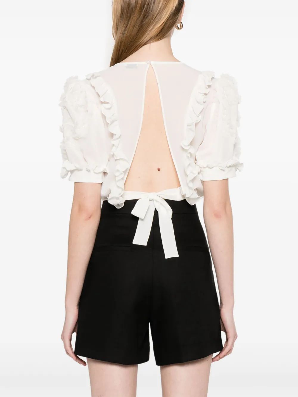 ELISABETTA FRANCHI Women's Natural Ruffled Mini Top