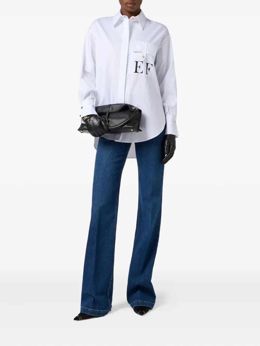 ELISABETTA FRANCHI Striped Logo Cotton Poplin Shirt for Women