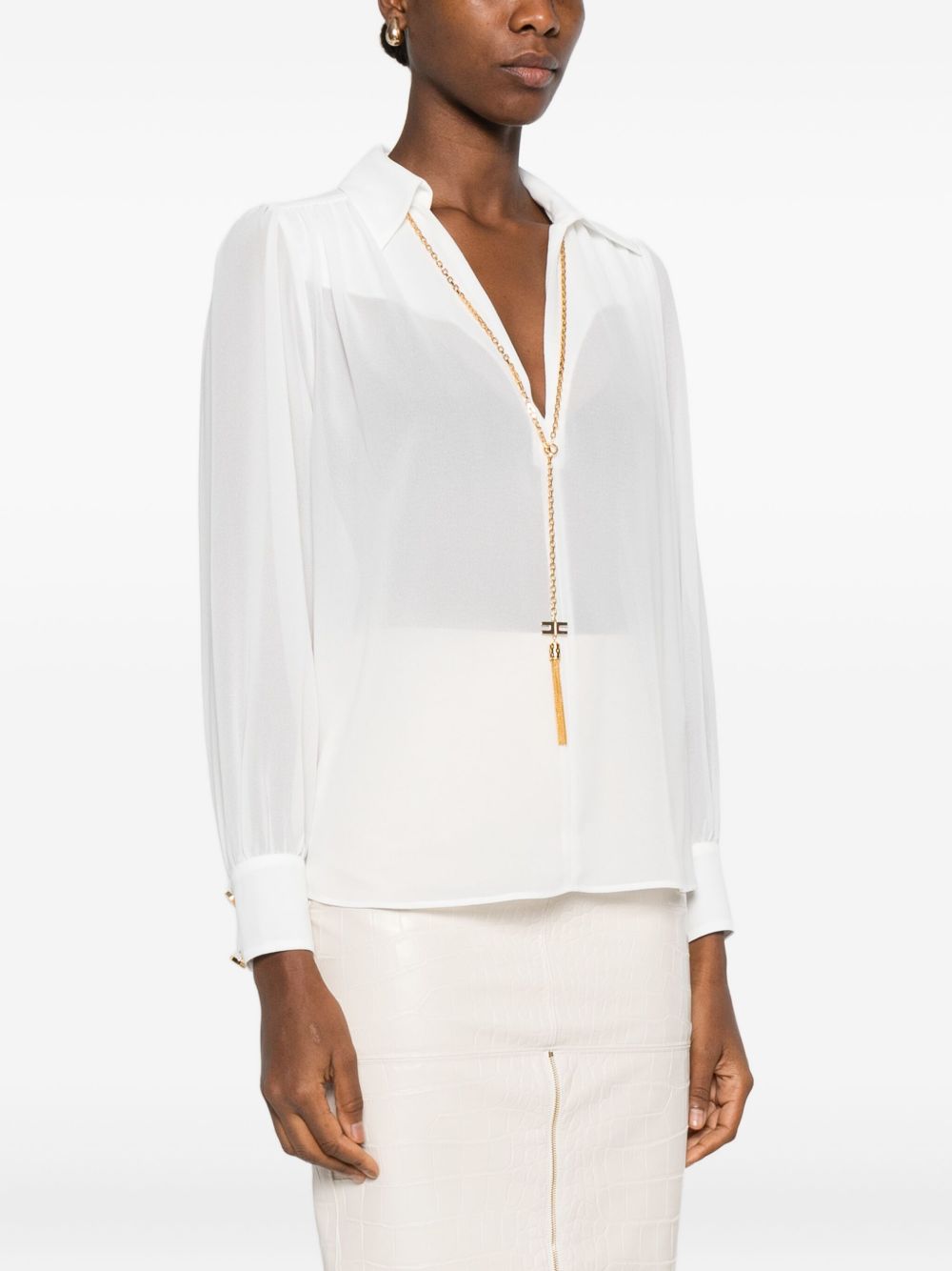 ELISABETTA FRANCHI V-Necked Mini Shirt with Chain Detail