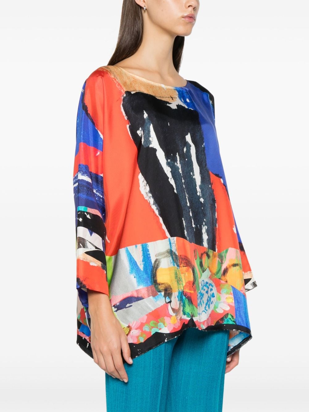 DANIELA GREGIS Printed Silk Blouse with Abstract Pattern - Long Sleeve