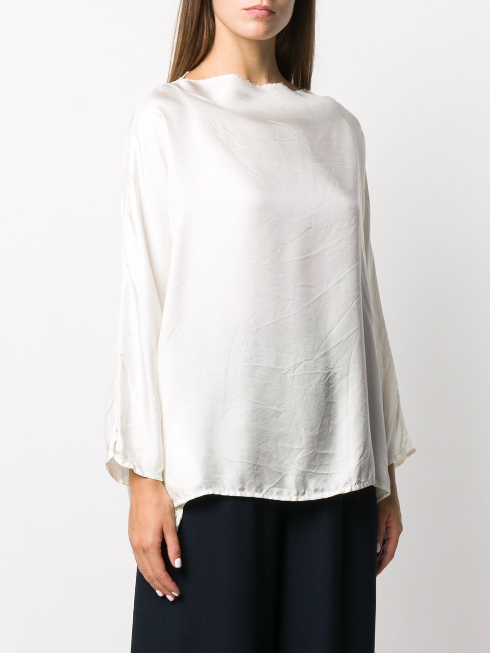 DANIELA GREGIS Silk Blouse with Raw-Cut Edge and Boat Neck for Women