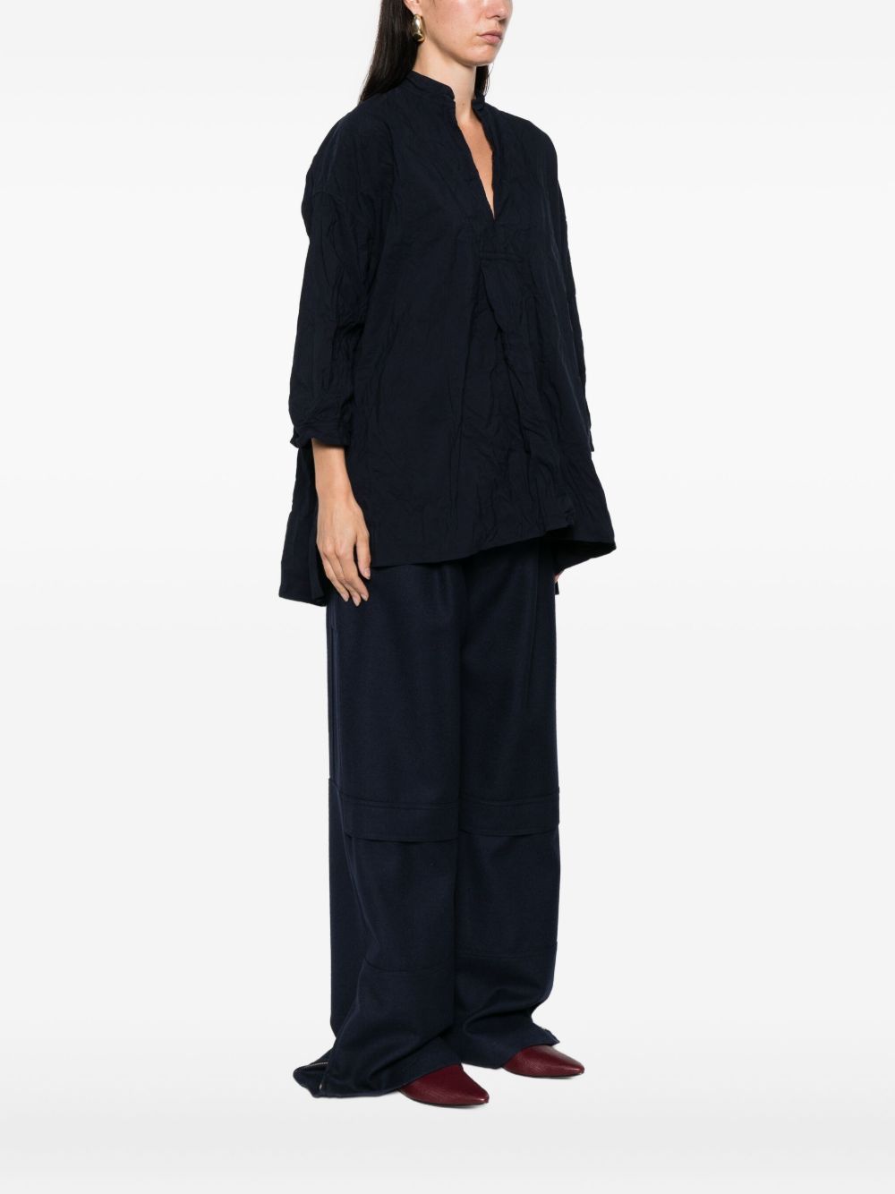 DANIELA GREGIS Women's Mandarin Collar Shirt with Three-Quarter Sleeves