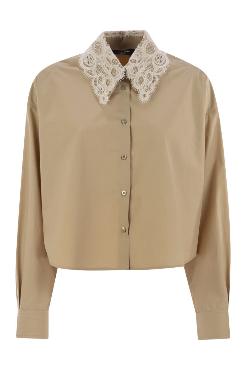 FABIANA FILIPPI Cropped Poplin Shirt with Lace Collar