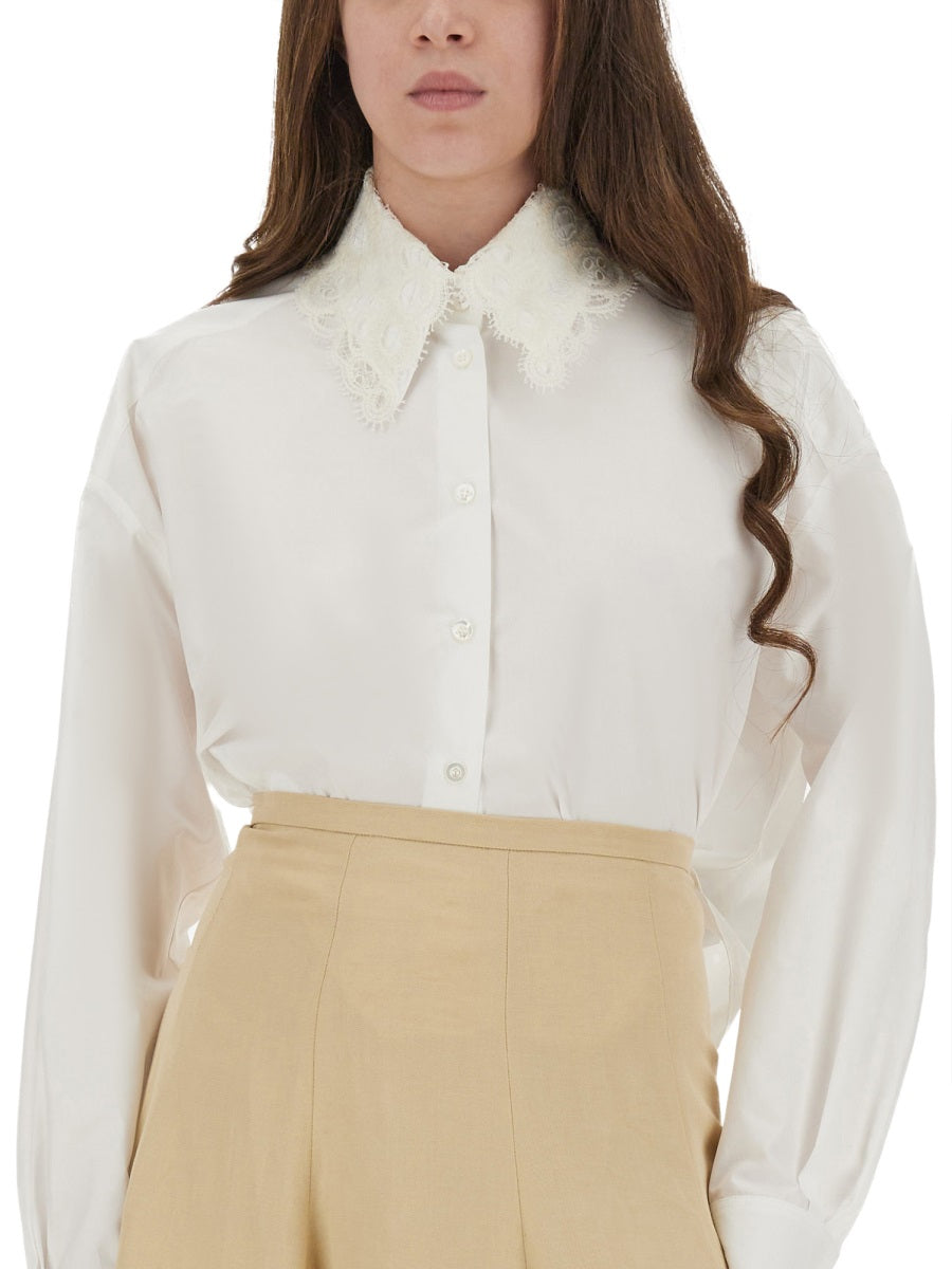 FABIANA FILIPPI Cropped Shirt with Lace Collar