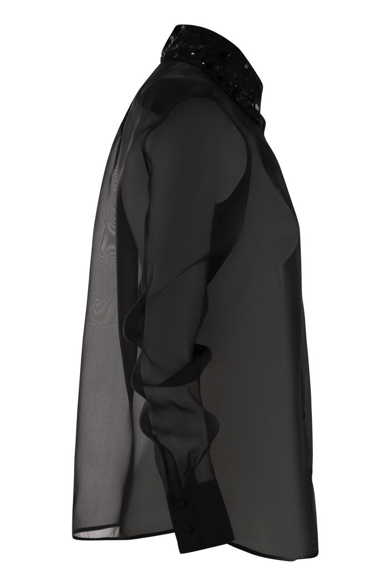 FABIANA FILIPPI Long Light Knit Shirt with Sequin Embroidery