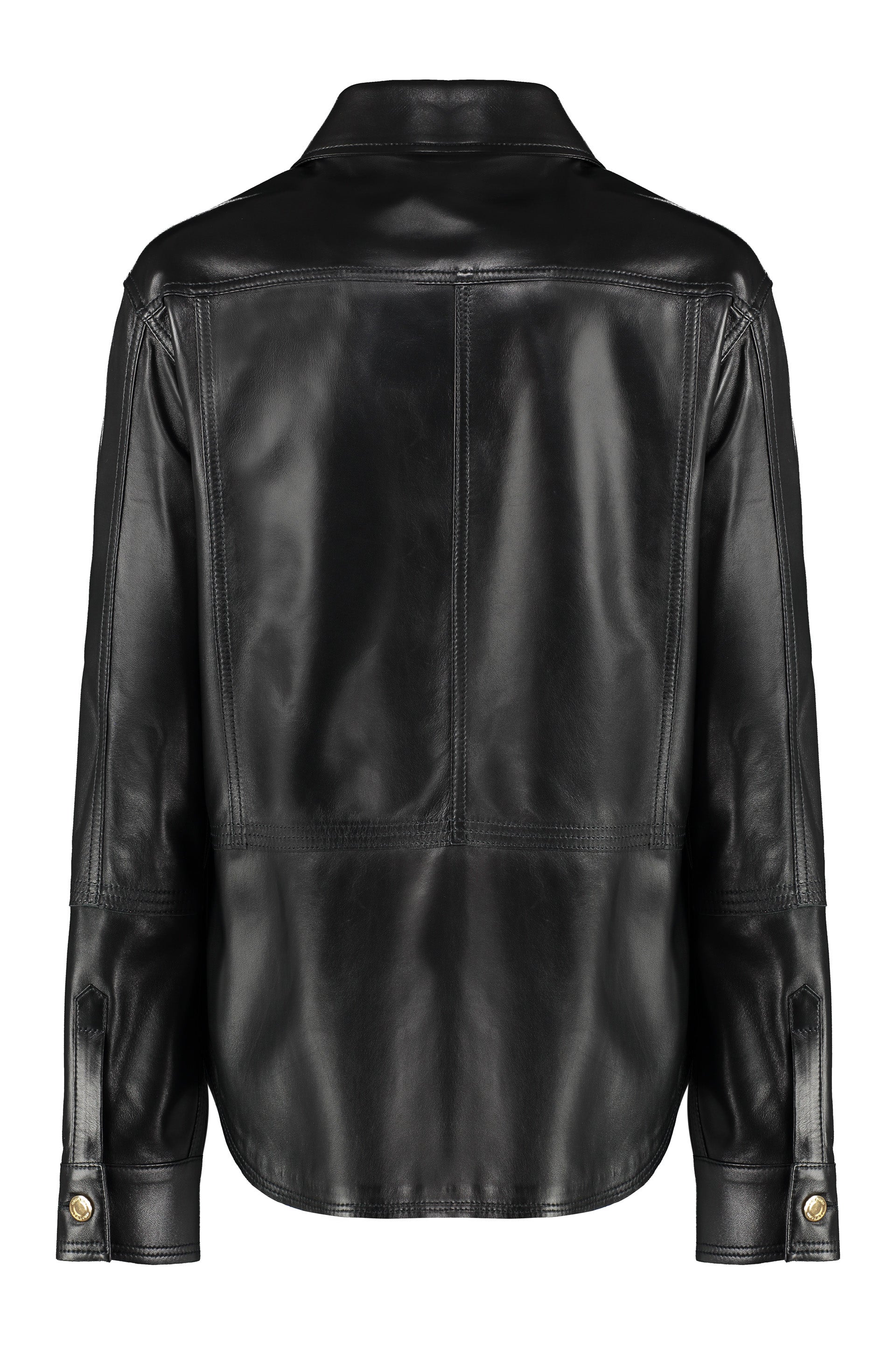TOM FORD Leather Overshirt with Two Buttoned Front Flap Pockets
