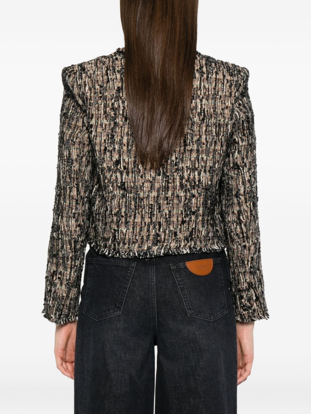 IRO Fringed Hem Cropped Long Sleeve Tweed Jacket