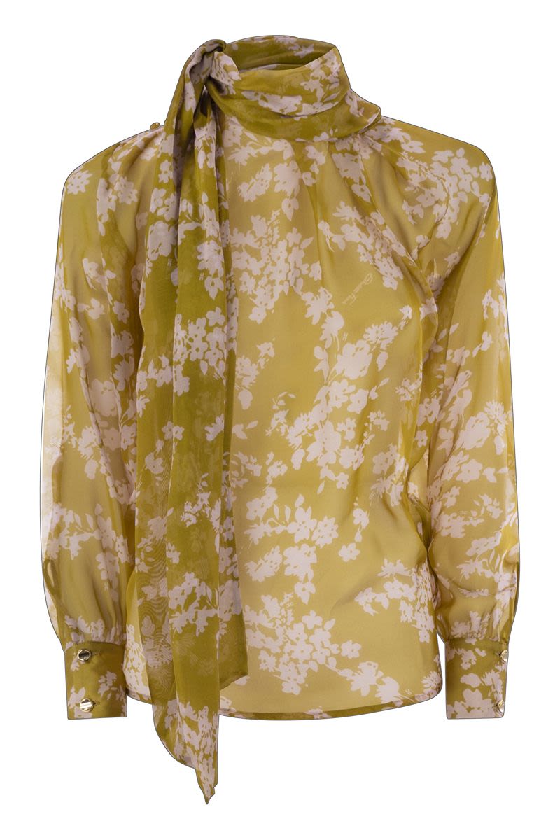ELISABETTA FRANCHI Floral Print Silk Sail Blouse