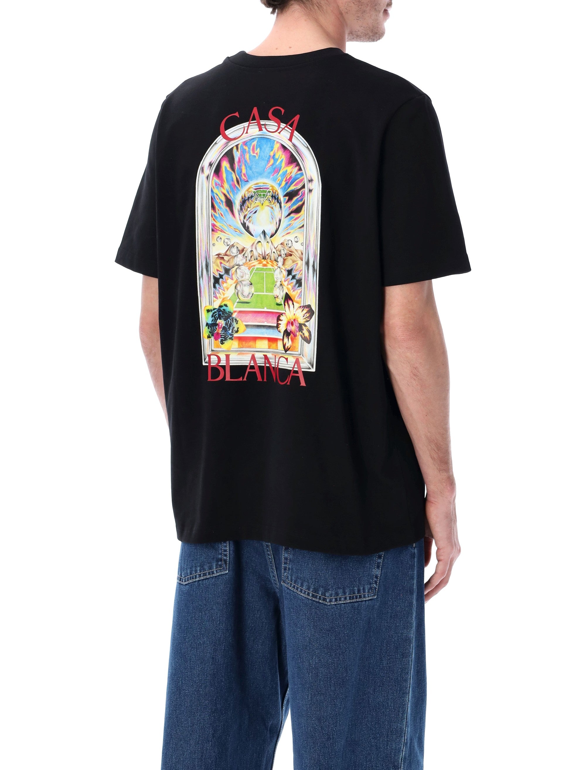 CASABLANCA Tennis Landscape Black T-Shirt (Size L)