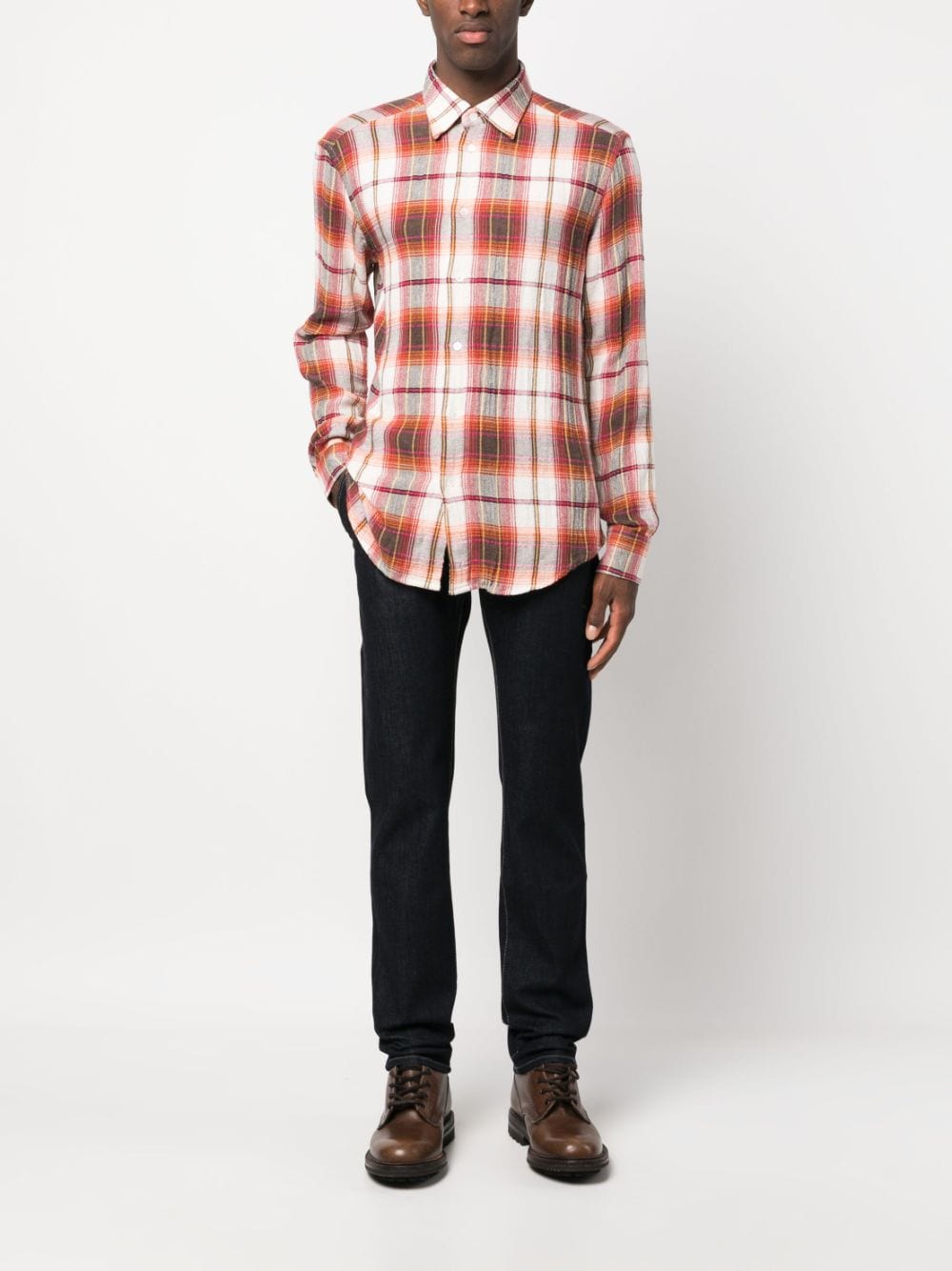 BARENA Plaid Check Cotton Blend Shirt for Men