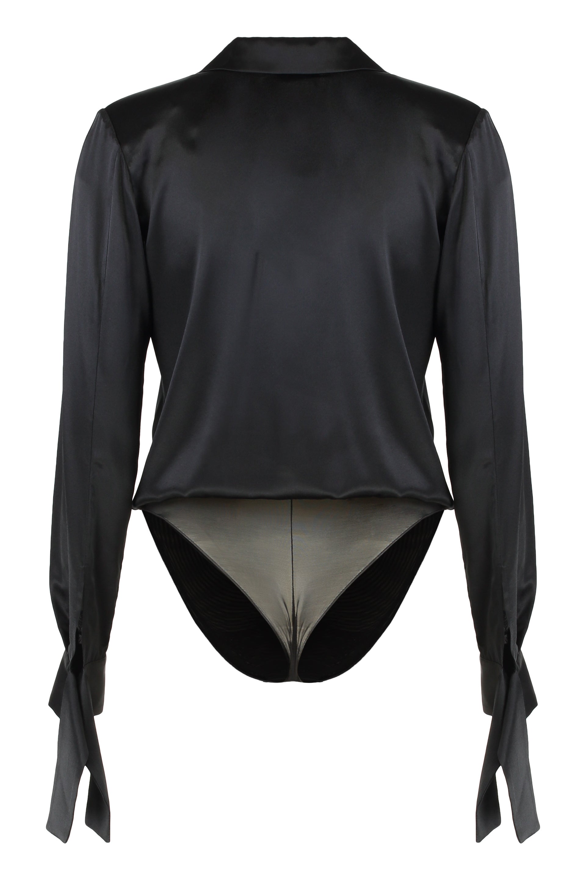 ELISABETTA FRANCHI Satin Bodice Top with Scarf Collar and Padded Shoulders