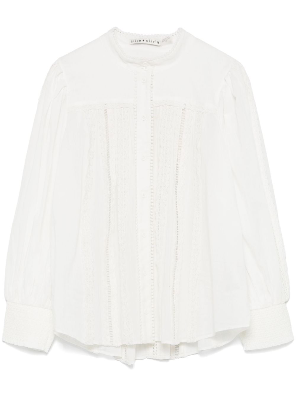 ALICE + OLIVIA Cora Cotton Blouse with Band Collar and Three-Quarter Sleeves
