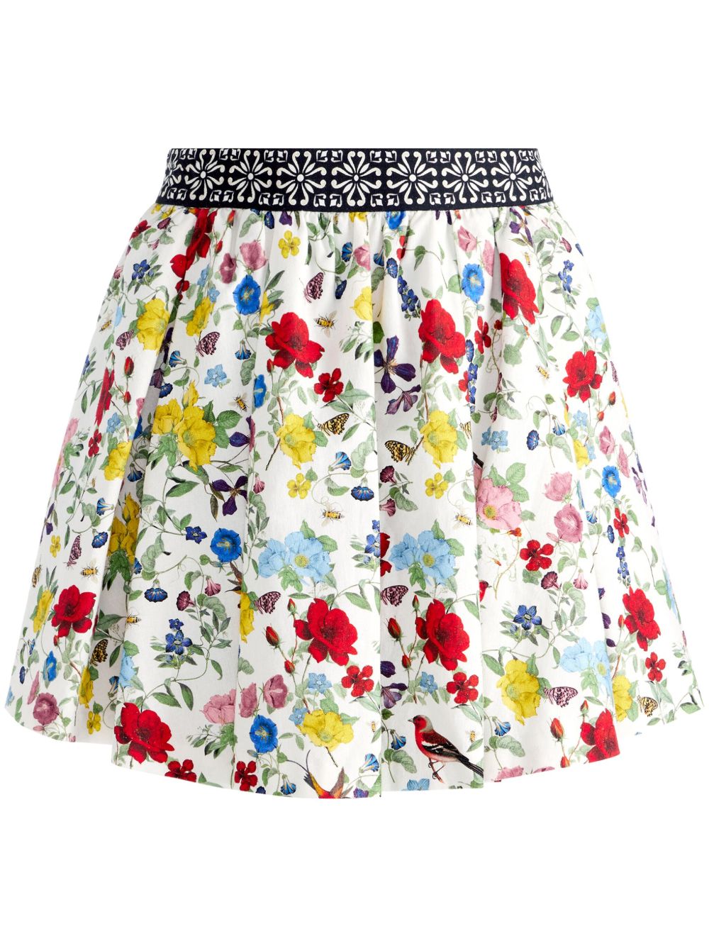 ALICE + OLIVIA Floral Print Mini Skirt with Exposed Zip and Side Pockets
