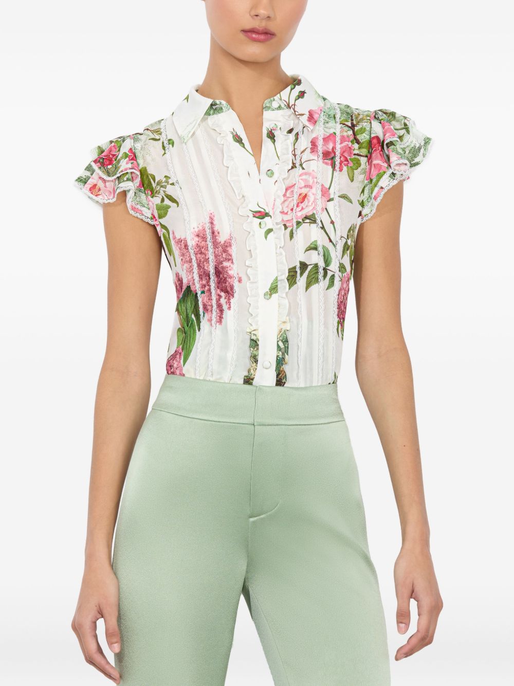 ALICE + OLIVIA Minda Silk Blouse with Ruffled Detailing