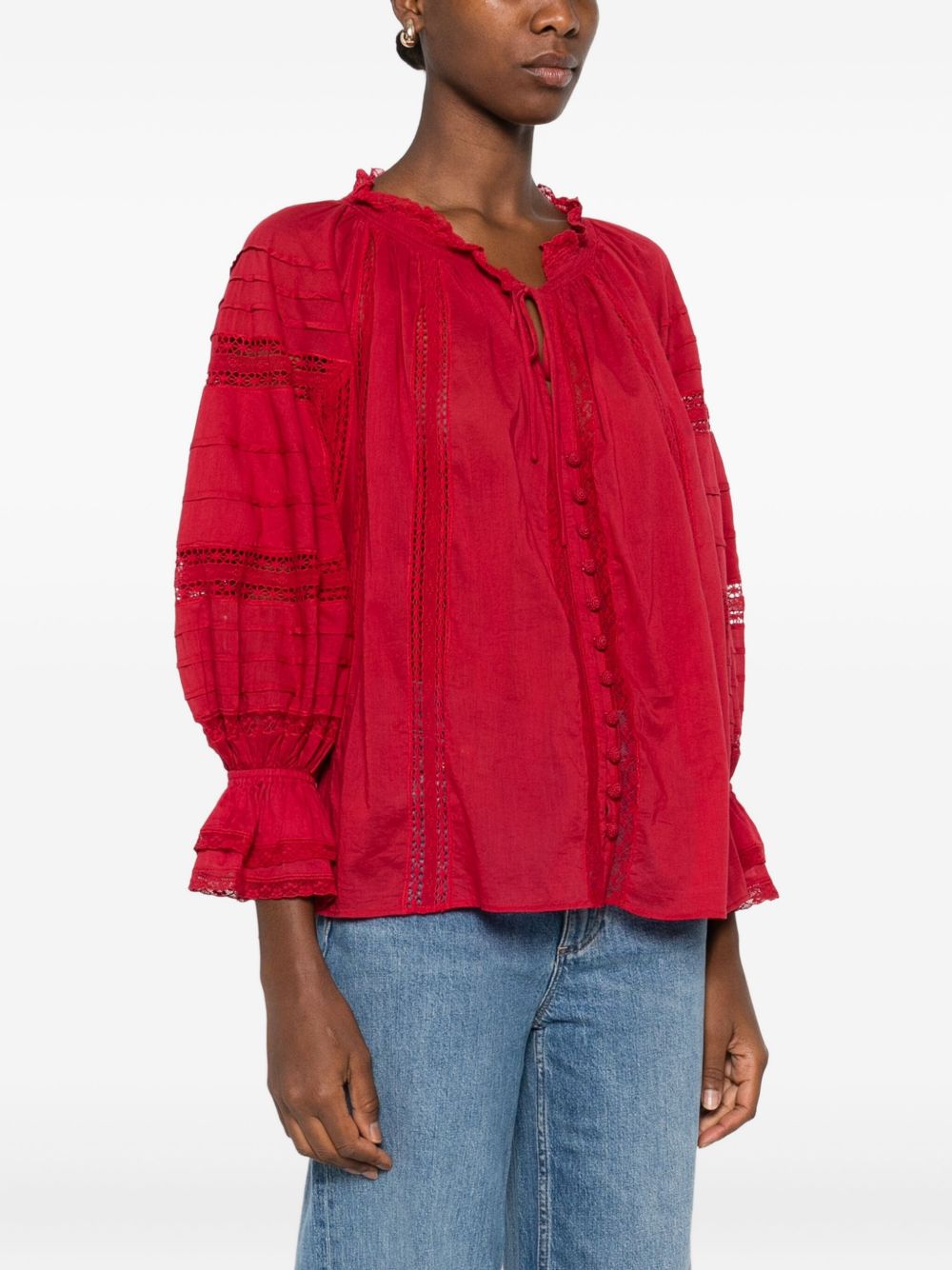 ALICE + OLIVIA Josephine Cotton Blouse with Lace Detailing - Women's