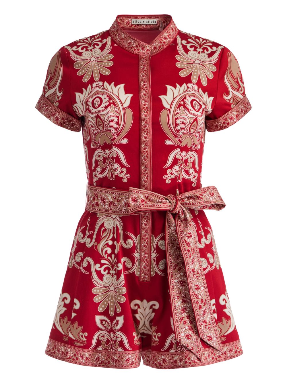 ALICE + OLIVIA Women's Mini Floral Print Short Romper with Self-Tie Waist